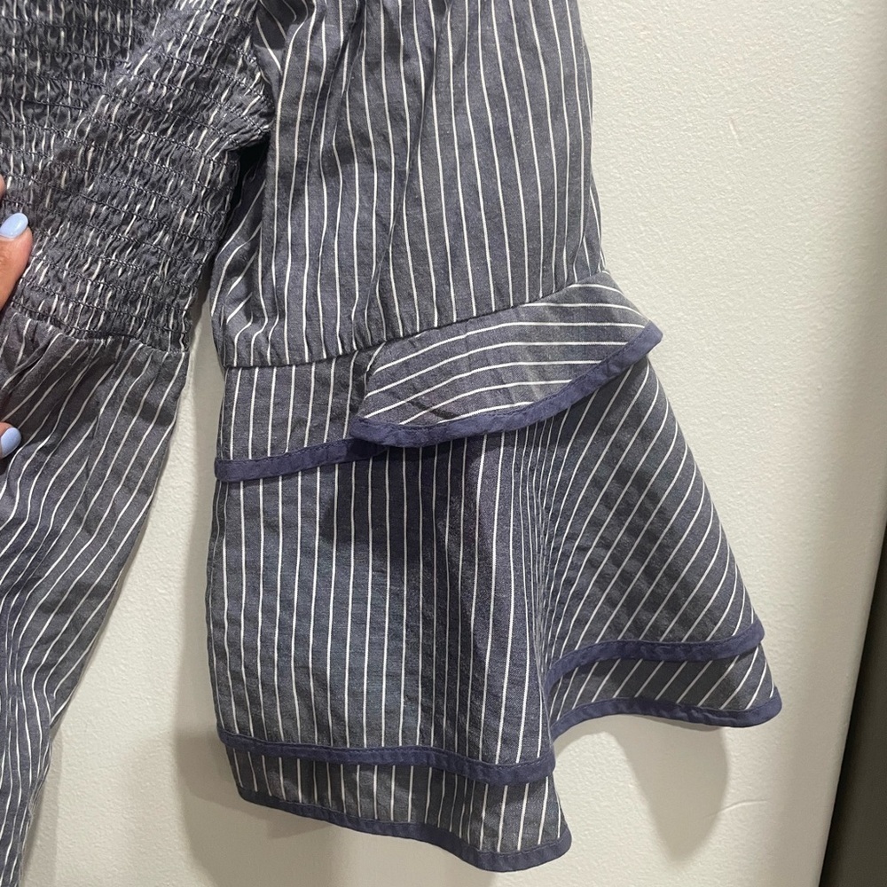 American Eagle Outfitters Blue Striped Off-Shoulder Blouse - Picture 4 of 5